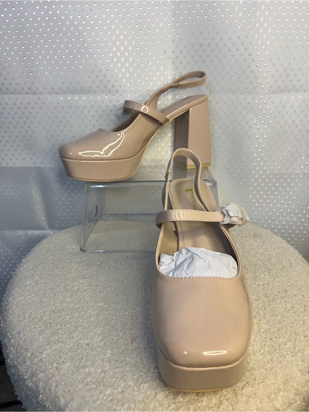 Patent Nude Platform Mary Jane Slingback Heels